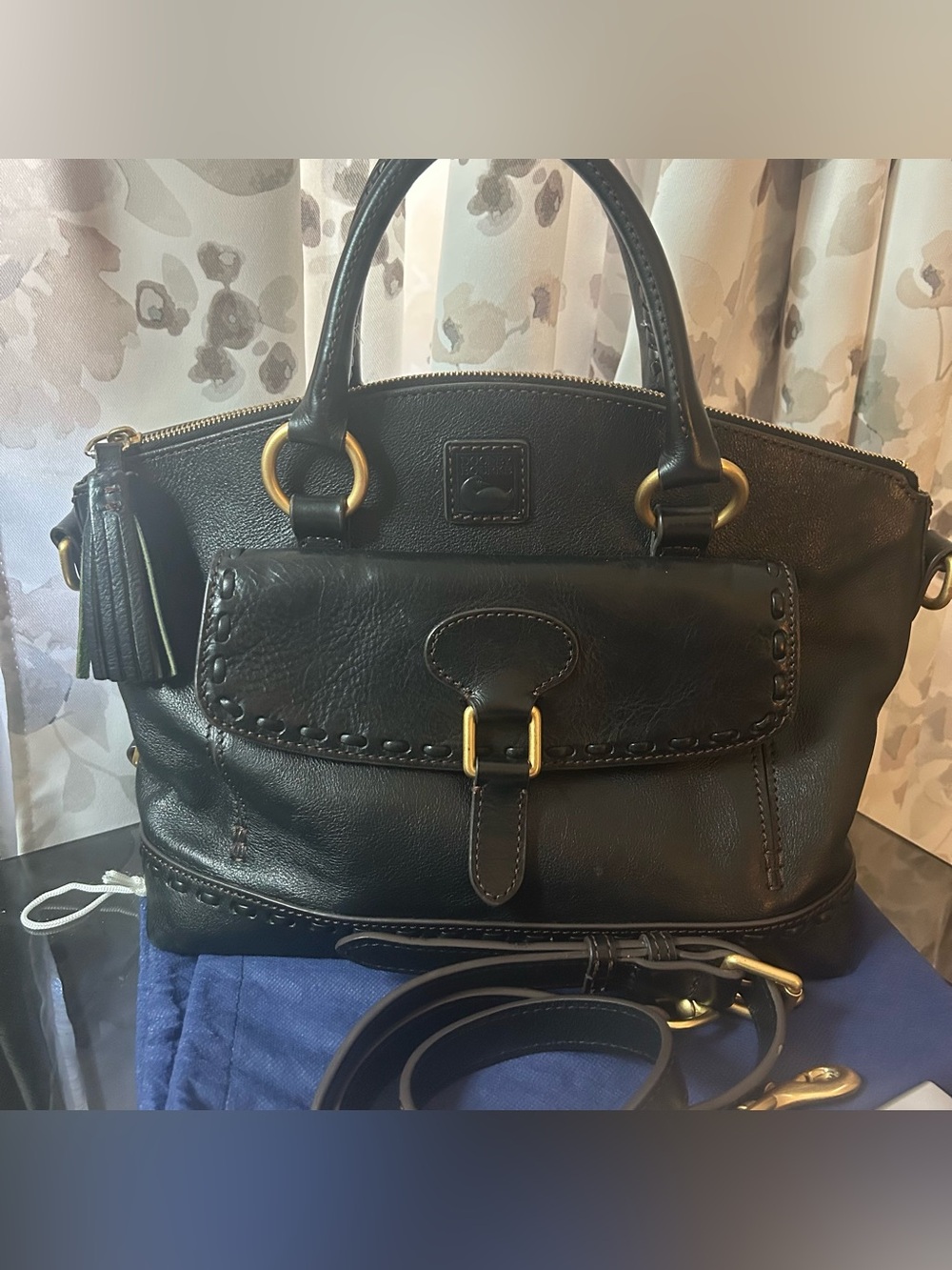 Dooney & Bourke Black Florentine Domed Front Pocket Satchel